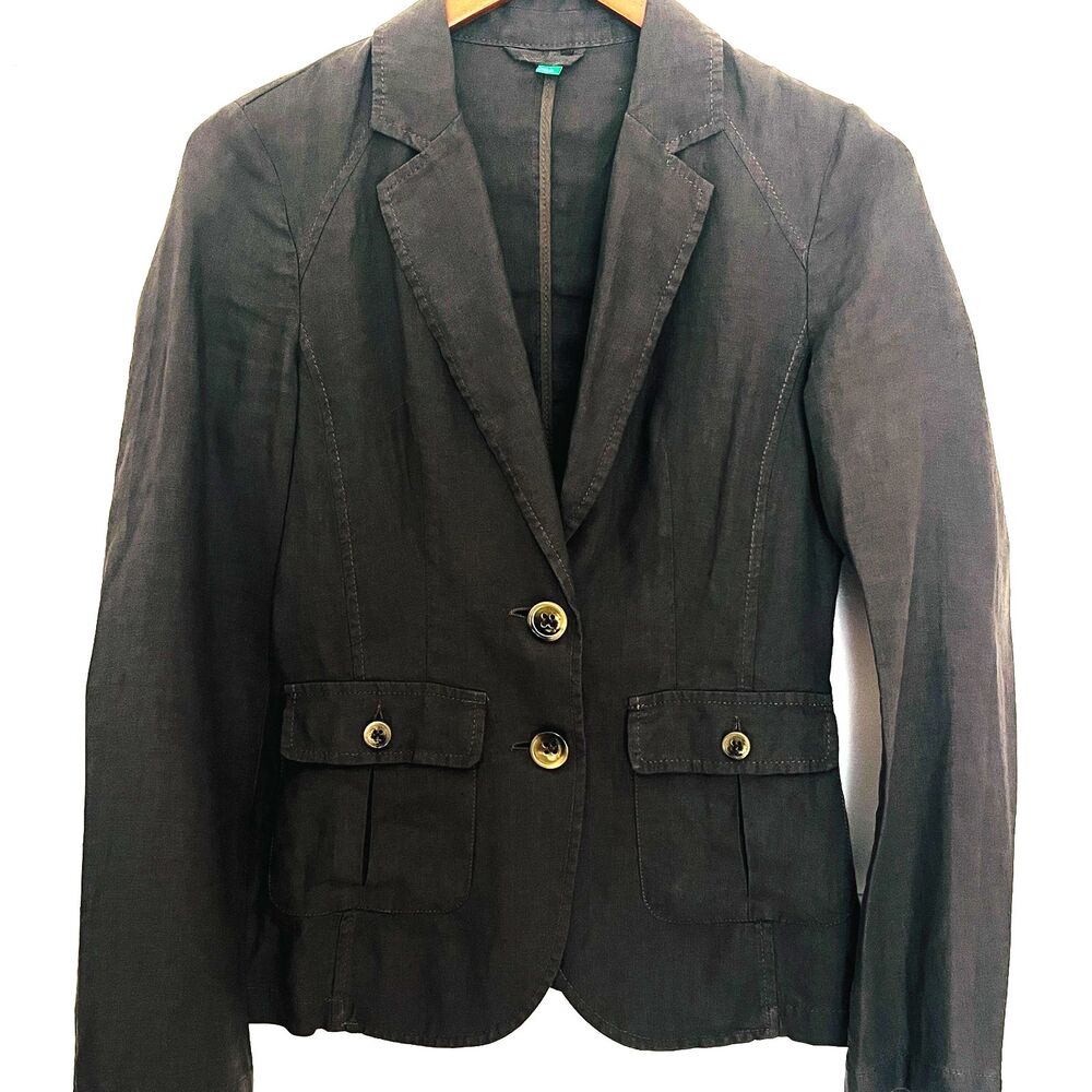 Vintage BENETTON Womens Blazer Jacket IT 40 US 4 Linen Brown